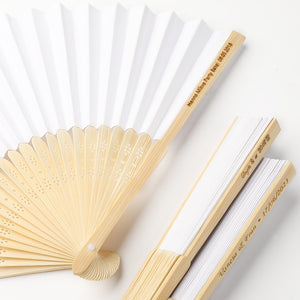 Abanicos personalizados para boda en bambú y color blanco 50 unidades
