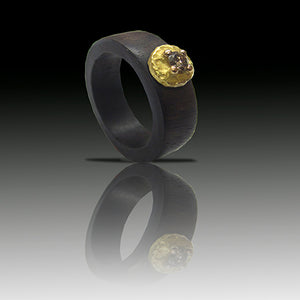 Ebony ring with gold detail and brown diamond model Dufek