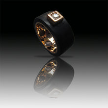 Load image into Gallery viewer, Gold and diamond ring with Ebony wood Horus model
