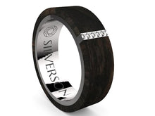 Load image into Gallery viewer, Wood and silver ring with strip of diamonds Onegai model

