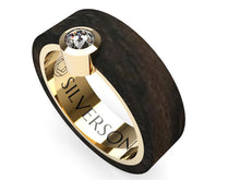 Load image into Gallery viewer, Gold and wood ring with external stone Cimmaur model

