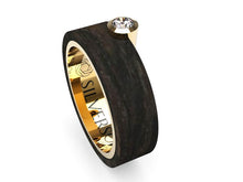 Load image into Gallery viewer, Gold and wood ring with external stone Cimmaur model

