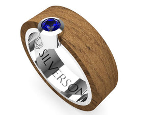 Wood and silver ring with external stone Cimm model