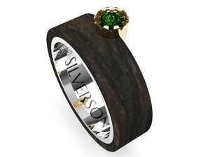 Wood and silver ring with external stone Cimm model