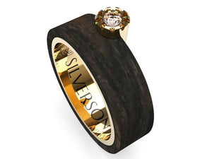 Gold and wood ring with external stone Cimmaur model