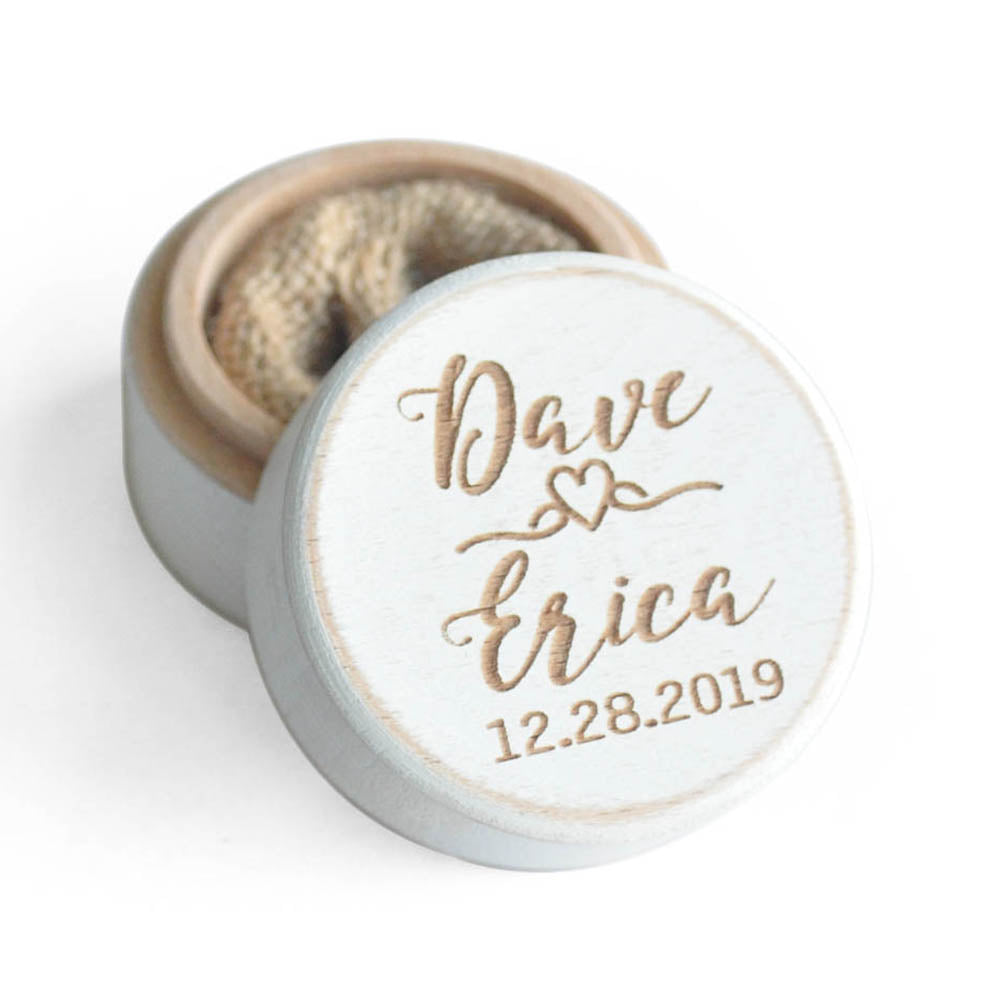 Boîte ronde en bois blanc pour bagues