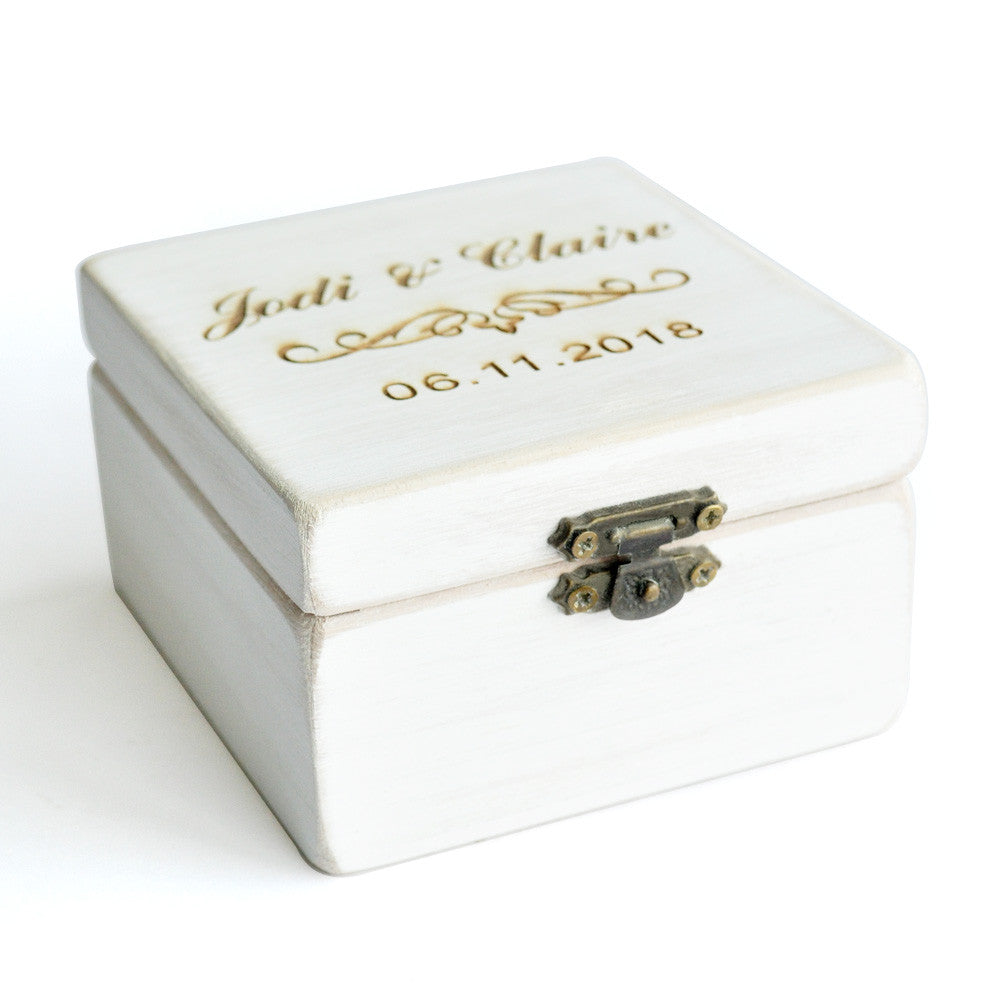 Rustic Square White Wooden Ring Box