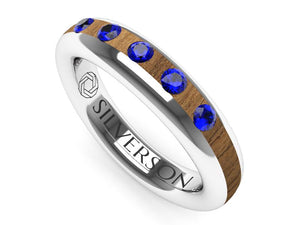 Wood and silver engagement ring with Dim model stones