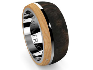 Silver and wood ring in two tones Kakoon model