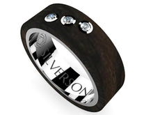 Load image into Gallery viewer, Wood and silver ring with three stones model Akaru
