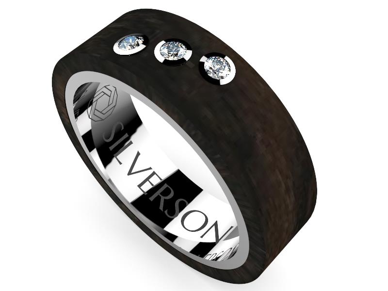 Wood and silver ring with three stones model Akaru