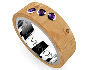 Wood and silver ring with three stones model Akaru