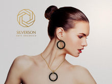 Load image into Gallery viewer, Ebony, gold and diamond earrings Kuro model
