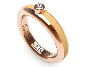 Gold and wood engagement ring with solitaire model Domaur