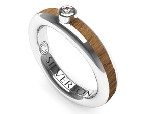 Gold and wood engagement ring with solitaire model Domaur