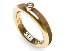Load image into Gallery viewer, Gold and wood engagement ring with solitaire model Domaur
