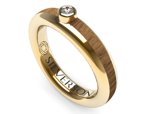 Gold and wood engagement ring with solitaire model Domaur