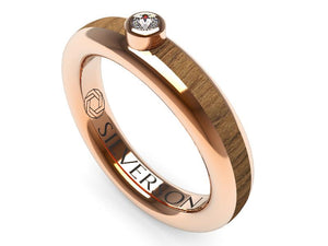 Gold and wood engagement ring with solitaire model Domaur