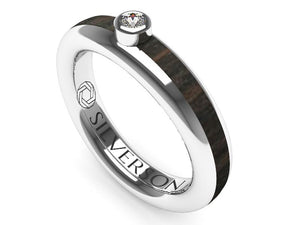 Silver and wood engagement ring with solitaire Domei