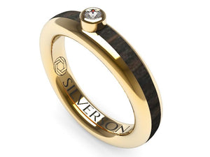 Gold and wood engagement ring with solitaire model Domaur